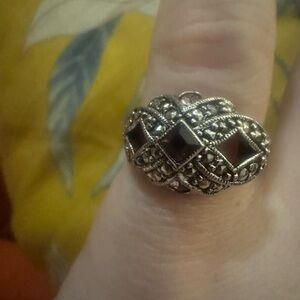 Silver-Tone Red Stone Dome Ring